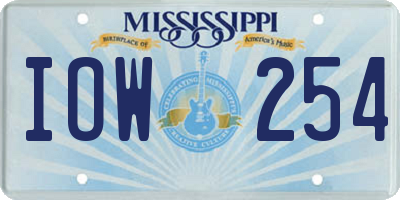 MS license plate IOW254