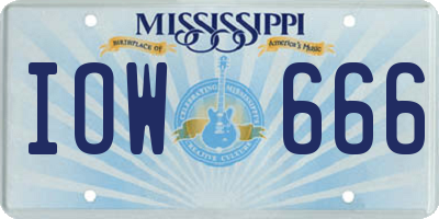 MS license plate IOW666