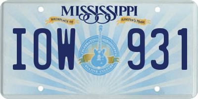 MS license plate IOW931