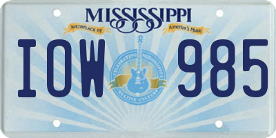 MS license plate IOW985