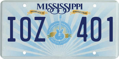 MS license plate IOZ401