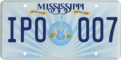 MS license plate IPO007