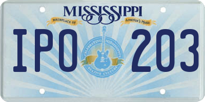 MS license plate IPO203