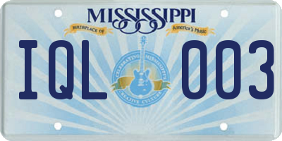MS license plate IQL003