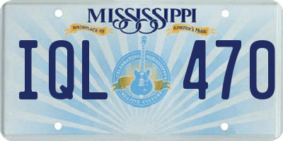MS license plate IQL470