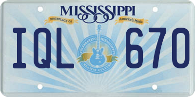 MS license plate IQL670