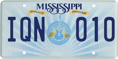 MS license plate IQN010
