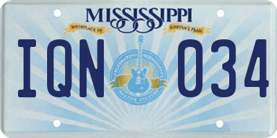 MS license plate IQN034