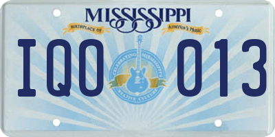 MS license plate IQO013