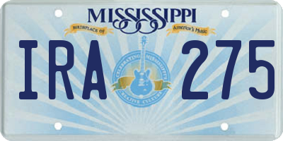MS license plate IRA275