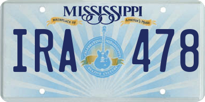 MS license plate IRA478