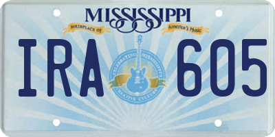 MS license plate IRA605