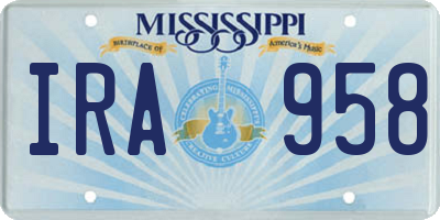 MS license plate IRA958