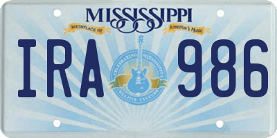 MS license plate IRA986