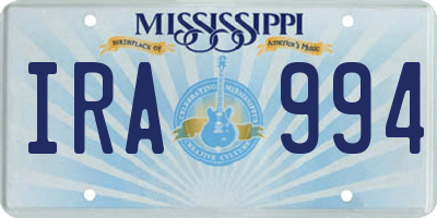 MS license plate IRA994