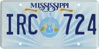 MS license plate IRC724