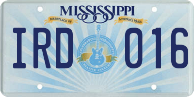 MS license plate IRD016