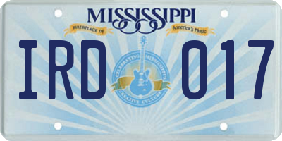 MS license plate IRD017