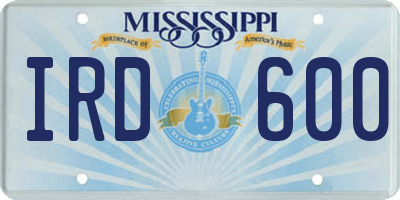 MS license plate IRD600