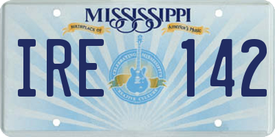 MS license plate IRE142