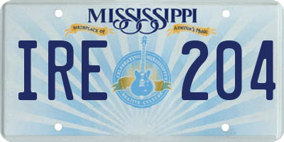 MS license plate IRE204
