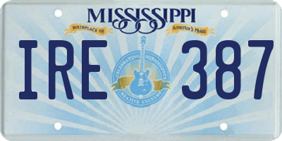 MS license plate IRE387