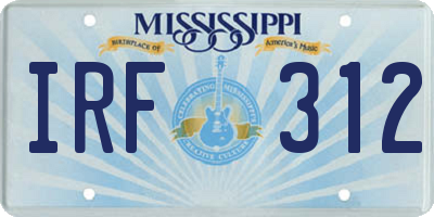 MS license plate IRF312