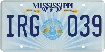 MS license plate IRG039