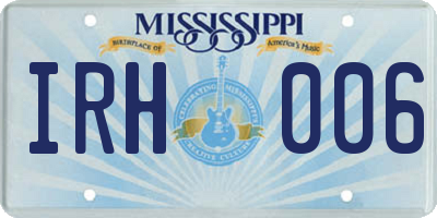 MS license plate IRH006