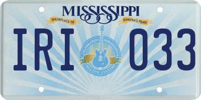 MS license plate IRI033