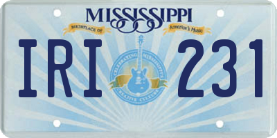 MS license plate IRI231