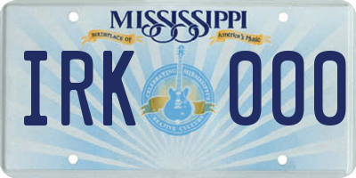 MS license plate IRK000