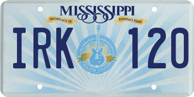 MS license plate IRK120
