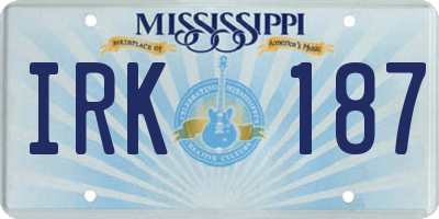MS license plate IRK187