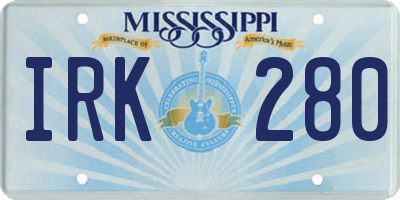 MS license plate IRK280