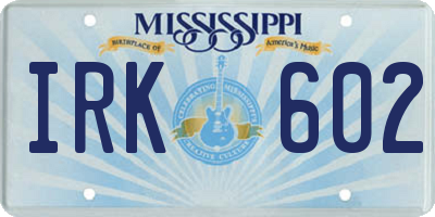 MS license plate IRK602