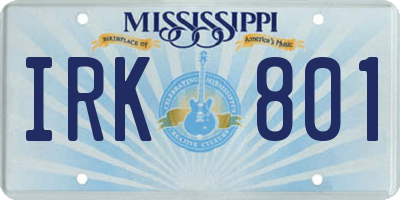 MS license plate IRK801