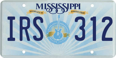 MS license plate IRS312