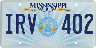 MS license plate IRV402