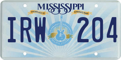 MS license plate IRW204