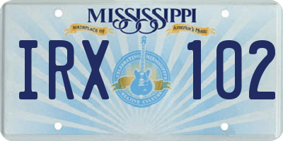 MS license plate IRX102
