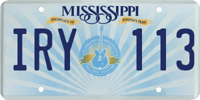 MS license plate IRY113