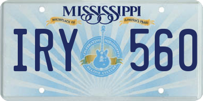 MS license plate IRY560