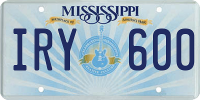 MS license plate IRY600