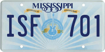 MS license plate ISF701