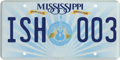 MS license plate ISH003