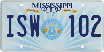 MS license plate ISW102