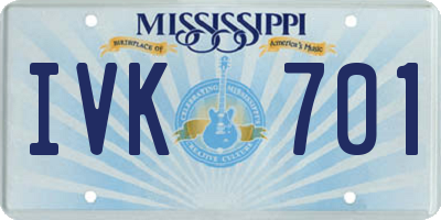 MS license plate IVK701