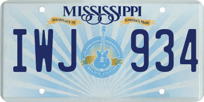 MS license plate IWJ934