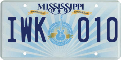 MS license plate IWK010